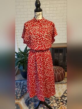 SHEIN Red Printed Blouson Maxi Dress with White Spots